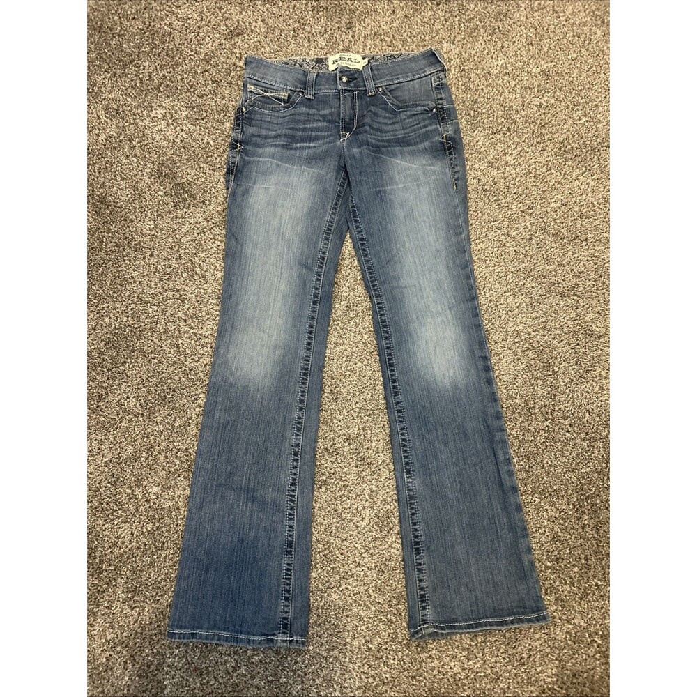 Ariat REAL Mid Rise Whipstitch Bootcut Jeans 28L X 36 Rainstorm Dark Blue Riding